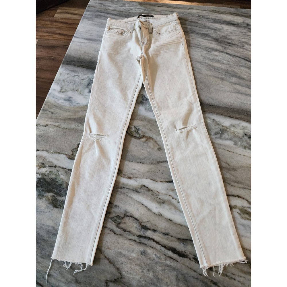 Revolve J Brand Hysteria Skinny Leg Distressed Raw Hem‎ Jeans White Womens 25